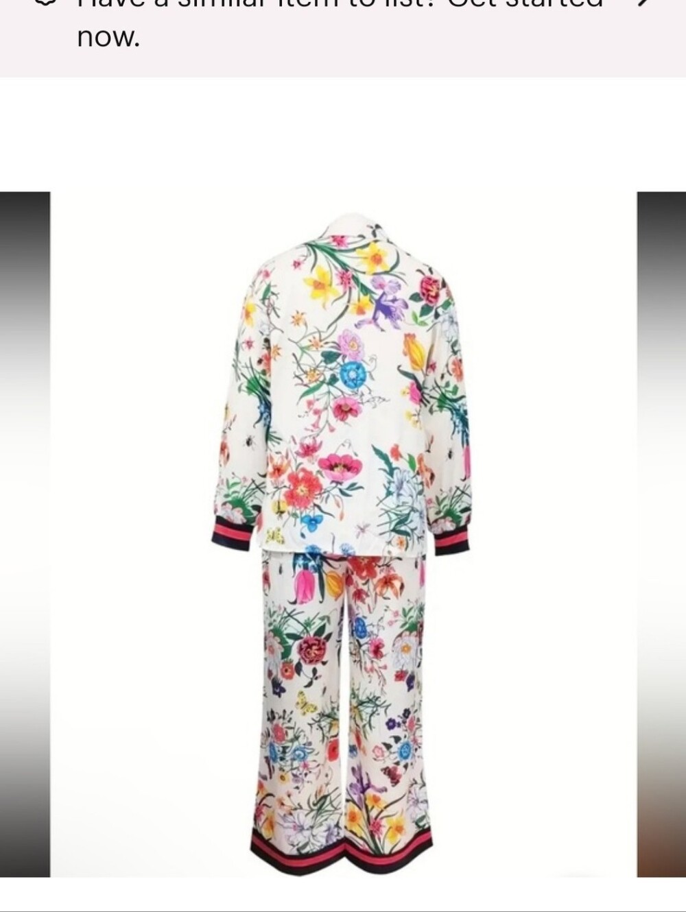 Floral Print White Women’s Pantsuit - Multicolor Garden Print
